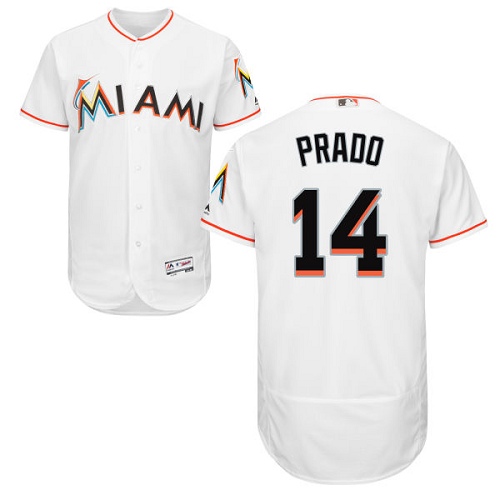 marlins #14 Martin Prado White Flexbase Authentic Collection Stitched MLB Jersey - Click Image to Close